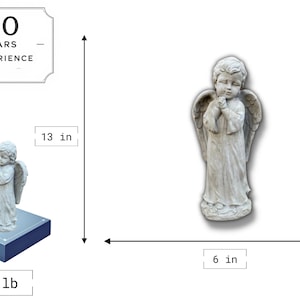 Standing Angel Figure Boy With Wings Statue Concrete Garden Patio Decor Cement Backyard Art Religious Style Sculpture Cherub Memorial 13"H image 2