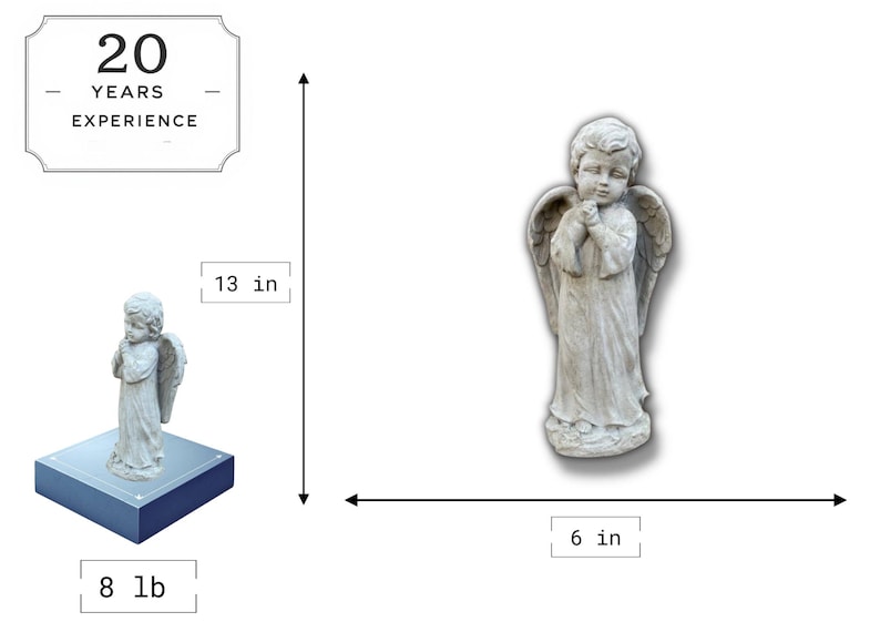 Standing Angel Figure Boy With Wings Statue Concrete Garden Patio Decor Cement Backyard Art Religious Style Sculpture Cherub Memorial 13"H image 2