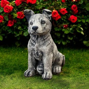 German Shepherd Memorial Statue Concrete Dog Sculpture Sitting Puppy Grave Marker Realistic German Dog Figure Pet Sympathy Stone Gift 11&quot;H