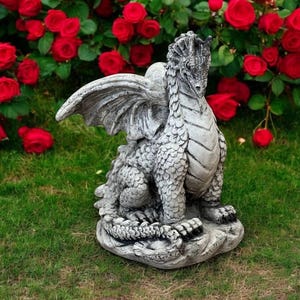 Dragon Garden Statue Concrete Dragon Gothic Decoration Painted Asian Dragon Figure Japanese Stone Ornament Porch or Lawn Gift Idea 9&quot;H