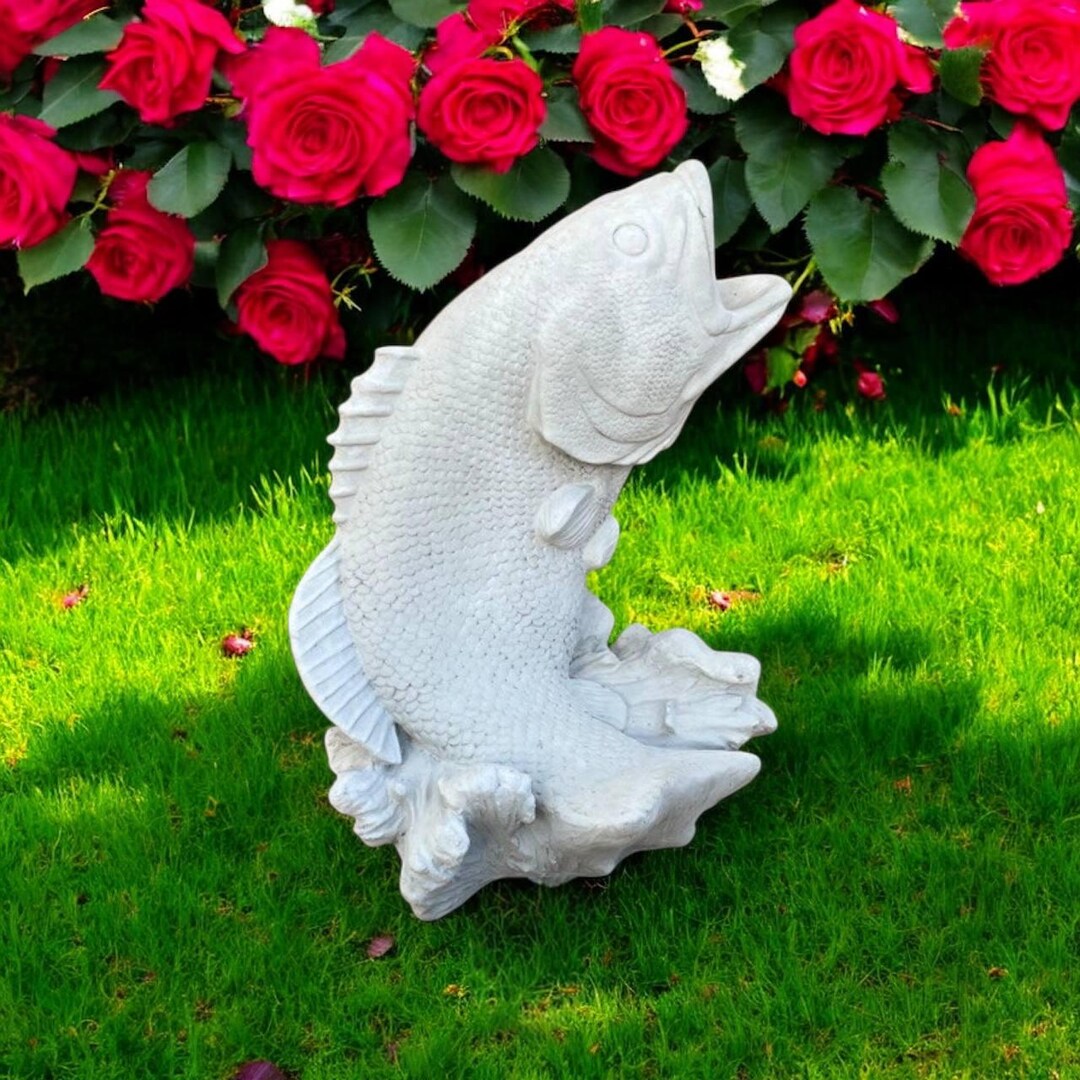 Concrete Fish With Open Mouth Detailed Fish Figurine Outdoor Garden or ...