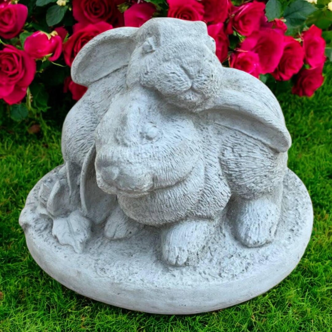 Two Rabbits Porch Statue Cement Garden Sculpture Concrete Pair of ...