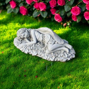 Pixie Girl Sleeping On Ivy Bed Fairy Character Sculpture Detailed Garden Figurine Fairy Girl With Wings 8"H