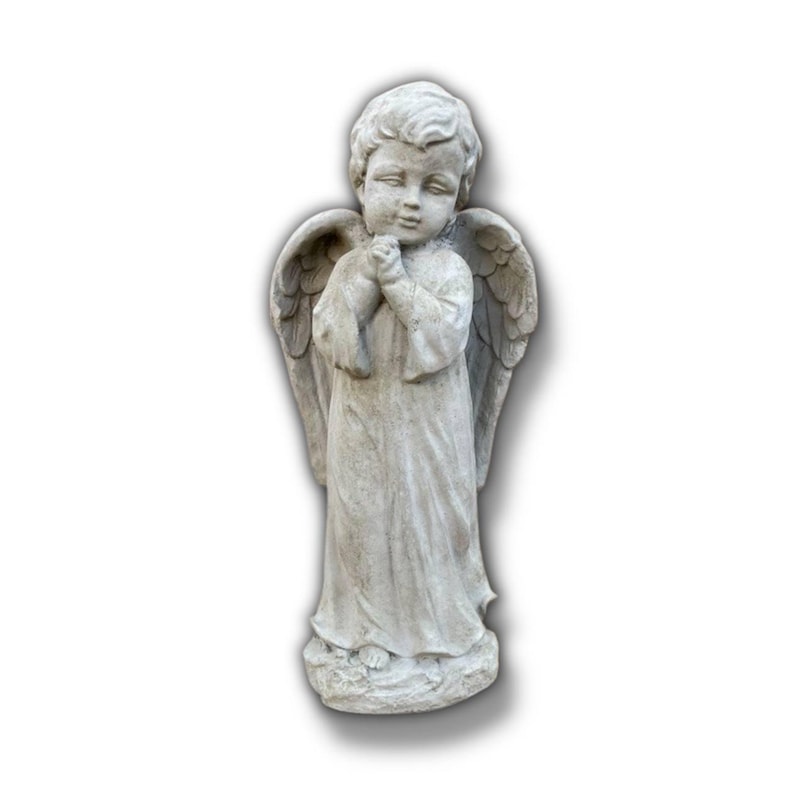 Standing Angel Figure Boy With Wings Statue Concrete Garden Patio Decor Cement Backyard Art Religious Style Sculpture Cherub Memorial 13"H image 11