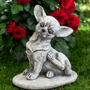 Chihuahua assis en pierre commémoratif jardin chien ciment statue chihuahua cadeau sympathie décoration béton animal de compagnie tombe figure chien peint art 9 po. H