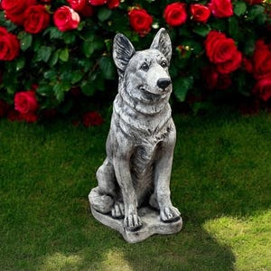 German Shepherd Outdoor Statue Garden Dog Figure Sitting Police Dog Memorial Painted Pet Grave Sculpture Life Size Shepherd Decoration 14"H
