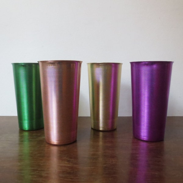 Vintage '50s/'60s Colorama Aluminum 14 oz Tumblers Made in Italy, Gold, Rose Gold, Green, Violet