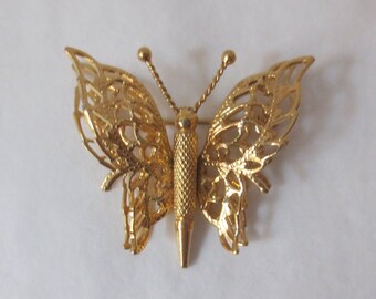 Vintage Monet Butterfly Brooch 1970s/1980s Delicate Etched Open Work Wings 1.5 Inches
