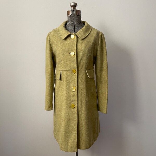 Vintage Wool Jacket 1960s Lightweight Spring Olive Wool Jacket with Darling Belt & Pleat Detailing in Back Small