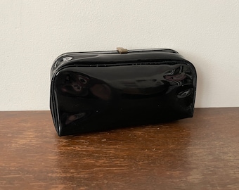 Vintage Lennox Bags Glossy Patent Case Style Clutch 1960s w/  Satin Lining, Killer Shape & Structure 8.5 x 4.5 x 2.5 Inches