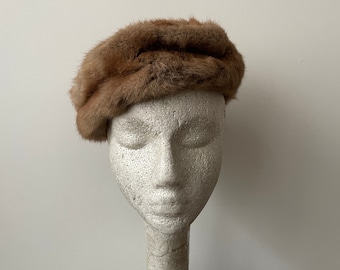 Vintage Fur Hat 1940s/1950s Callahan's Mink Pillbox Hat Satin Lined