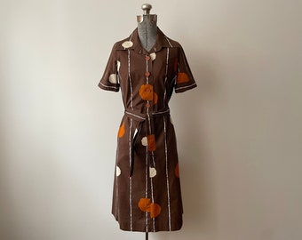 Vintage Merry Finn Dress with Matching Belt & Pockets 1960s 70s Mod Shirtdress Made in Finland 36 Inch Bust
