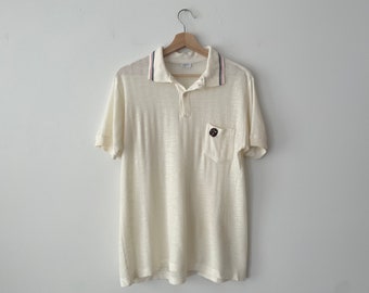 Vintage 1950s Penney's Towncraft Polo Fine Knit with Checkerboard Collar and Embroidered Archer Detail Men's Medium