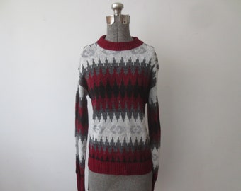 Vintage 1960s/70s Campus Sweater Orlon Knit Pullover Norwegian Style Geometric Knit Men's Small Women's Medium