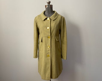 Vintage Wool Jacket 1960s Lightweight Spring Olive Wool Jacket with Darling Belt & Pleat Detailing in Back Small
