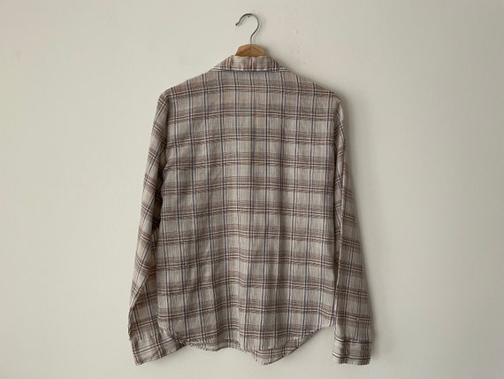 Vintage 1970s Plaid Blouse Paper Thin Nearly Shee… - image 4