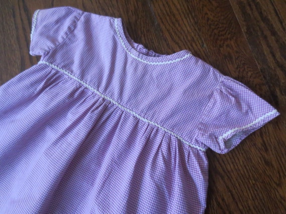 Vintage Girls Dress 1960s Lavender Gingham Cotton… - image 10