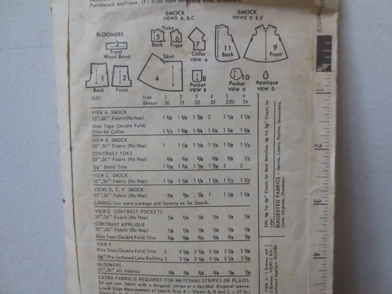 Girls/' Smock /& Bloomers Size 3 Dress Sewing Pattern Vintage /'50s/'60s Butterick Printed Pattern 2651