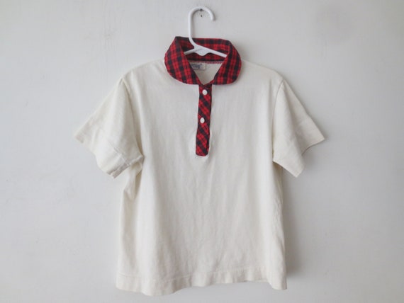 Vintage Boys Polo 1950s 60s Mckem Plaid Collar Polo Shirt Size 12
