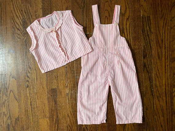 Vintage Toddler Overall Romper Set 1950s/60s Pink… - image 1