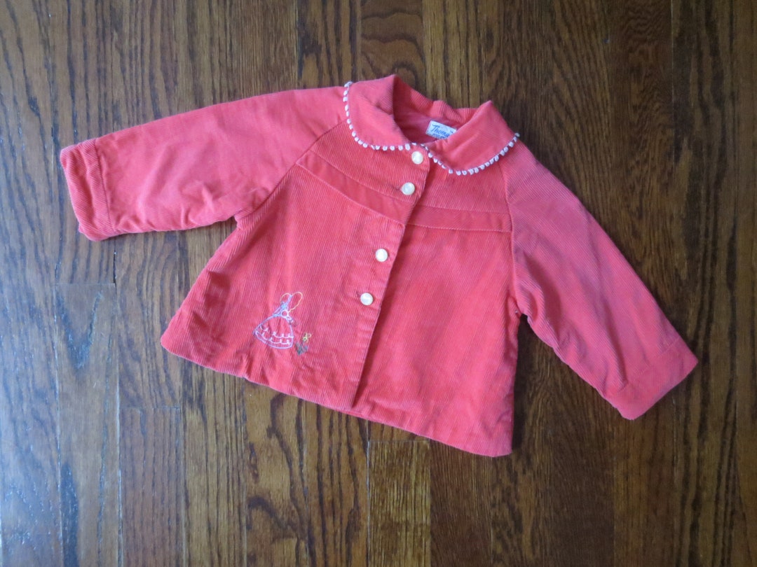 Vintage Baby Jacket 1950s Thomas Salmon Pink Corduroy Baby Swing Jacket With Adorable Embroidery