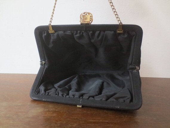 Vintage 1950s Clutch Jet Black Rayon with Convert… - image 5