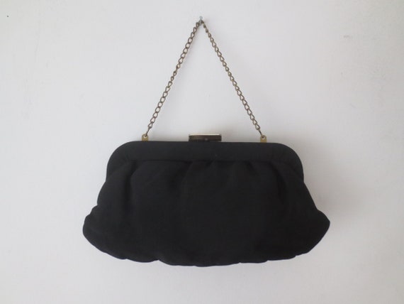 Vintage 1950s Clutch Gathered Black Rayon with Co… - image 8