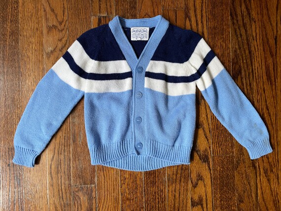 Vintage Kids Cardigan 1970s Acrylic Knit in Navy … - image 3