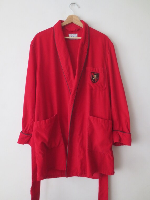 Vintage 1950s Sears Robe Red Corduroy with Snap-I… - image 3