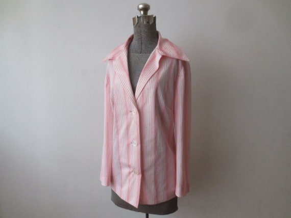 Vintage 1970s Blazer Casual Poly Jacket in Red & … - image 3