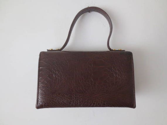 Vintage Box Purse 1960s Faux Alligator Textured V… - image 10