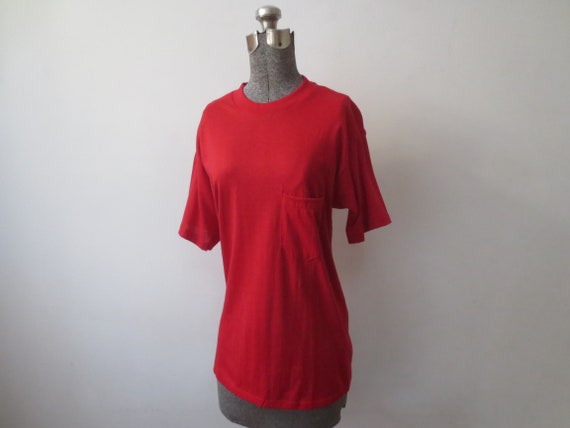 Vintage T-Shirt 1970s/80s Pocket Tee Bright Red C… - image 10