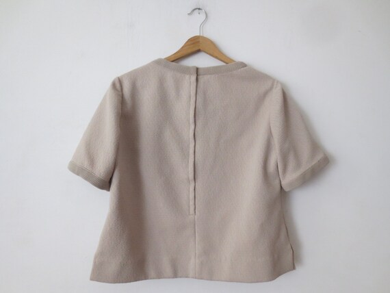 Vintage 1960s/70s Blouse in Textured Tan Double K… - image 6