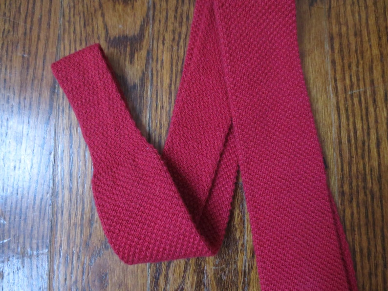 Vintage Knit Necktie 1970s Classic Collection Tie in Red Cotton Square End 2 Inches Thick image 9