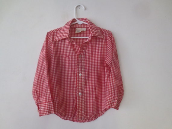 Vintage Kids Sears Perma-Prest Gingham Button Dow… - image 1
