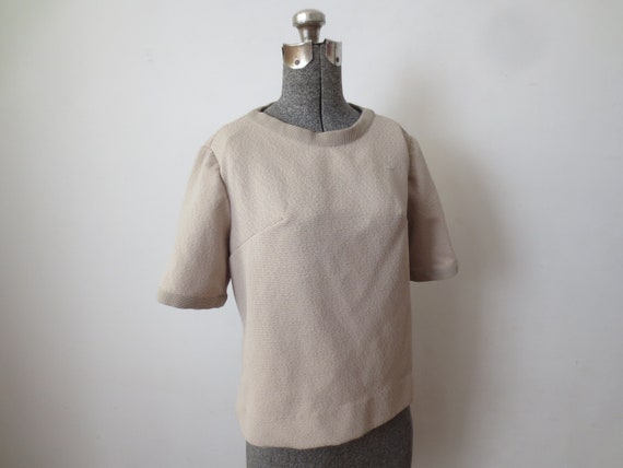 Vintage 1960s/70s Blouse in Textured Tan Double K… - image 1
