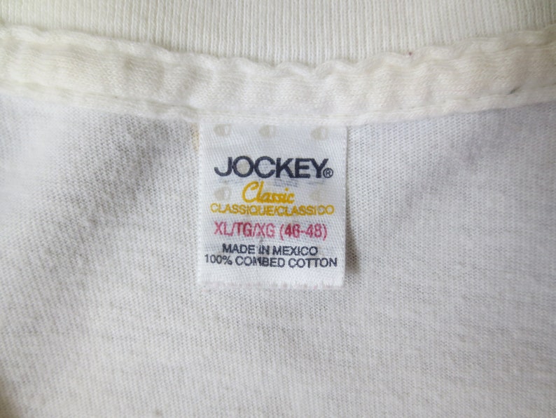 Vintage Jockey T-Shirt Classic White V-Neck Trashed/Distressed Single Stitch XL 21.5 Inches Pit to Pit image 6