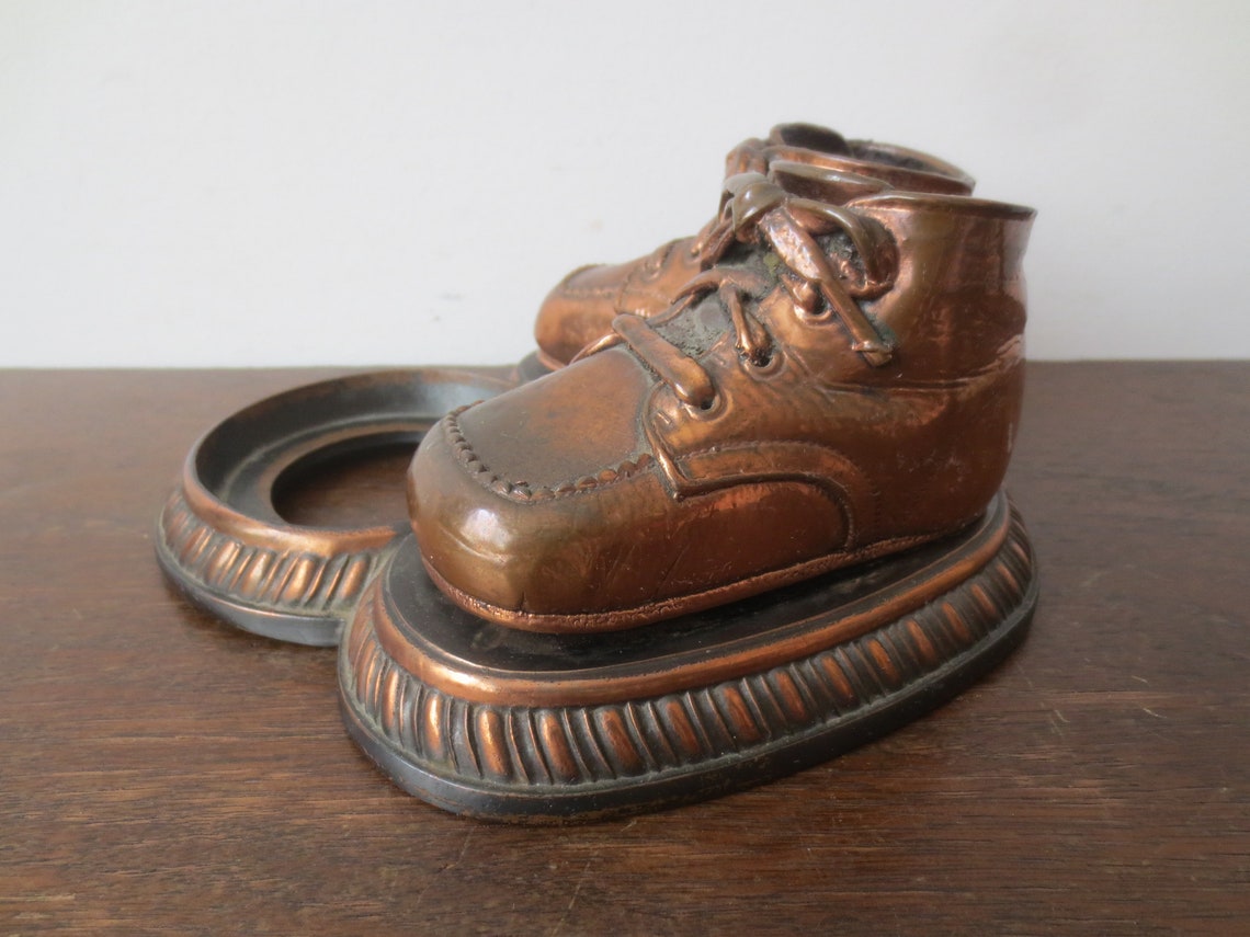 Vintage Bronze Baby Shoes Ashtray / Trinket Dish Dresser Etsy