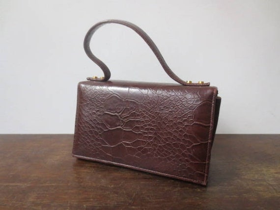 Vintage Box Purse 1960s Faux Alligator Textured V… - image 1