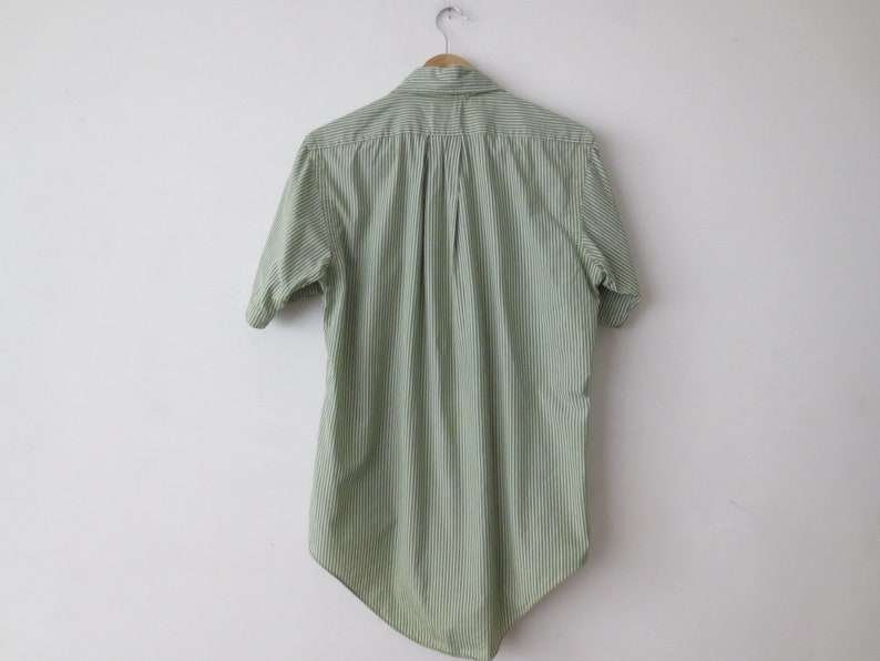 14.5 Neck Men/'s Med 3840 In Chest Vintage /'60s/'70s Don Quixote by Imex Sanforized Green Train Conductor Striped Button Down Shirt