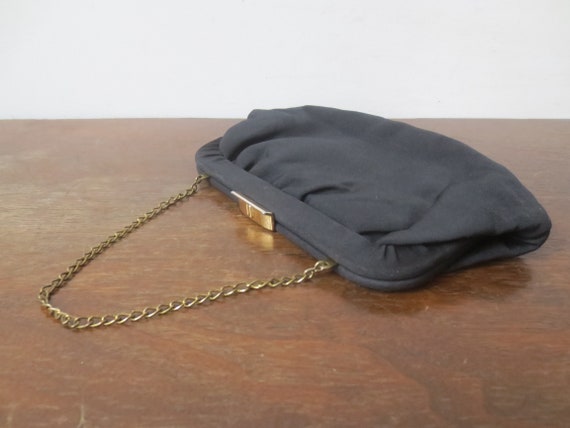 Vintage 1950s Clutch Gathered Black Rayon with Co… - image 3