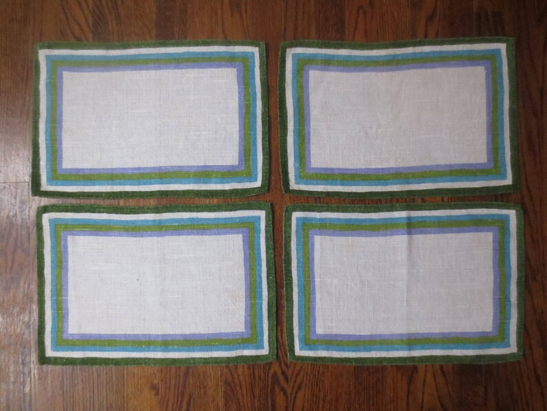 Textured Weave /& Super Rich Colors Vintage /'50s Set of 4 Simple Mid Century Mod Linen Napkins 17 x 11 inches