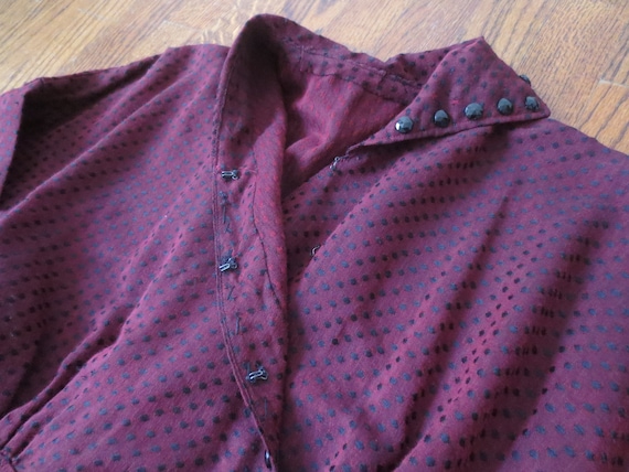 Vintage 1930s Dress Burgundy & Black Swiss Dot Tr… - image 8