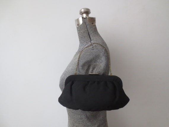 Vintage 1950s Clutch Gathered Black Rayon with Co… - image 9