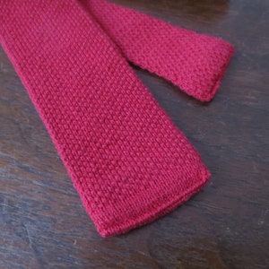 Vintage Knit Necktie 1970s Classic Collection Tie in Red Cotton Square End 2 Inches Thick image 5