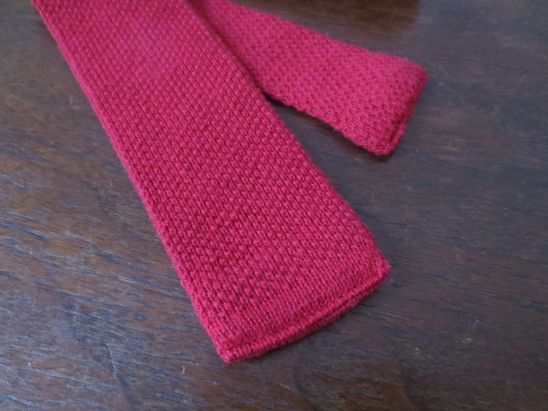 Vintage Knit Necktie 1970s Classic Collection Tie in Red Cotton Square End 2 Inches Thick image 5
