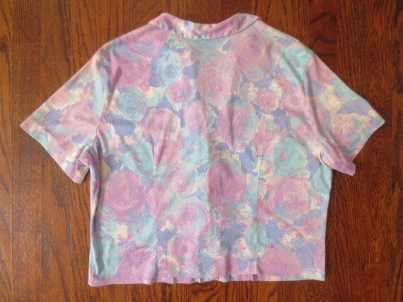 Vintage 1950s Blouse Silky Floral Print with Kill… - image 8