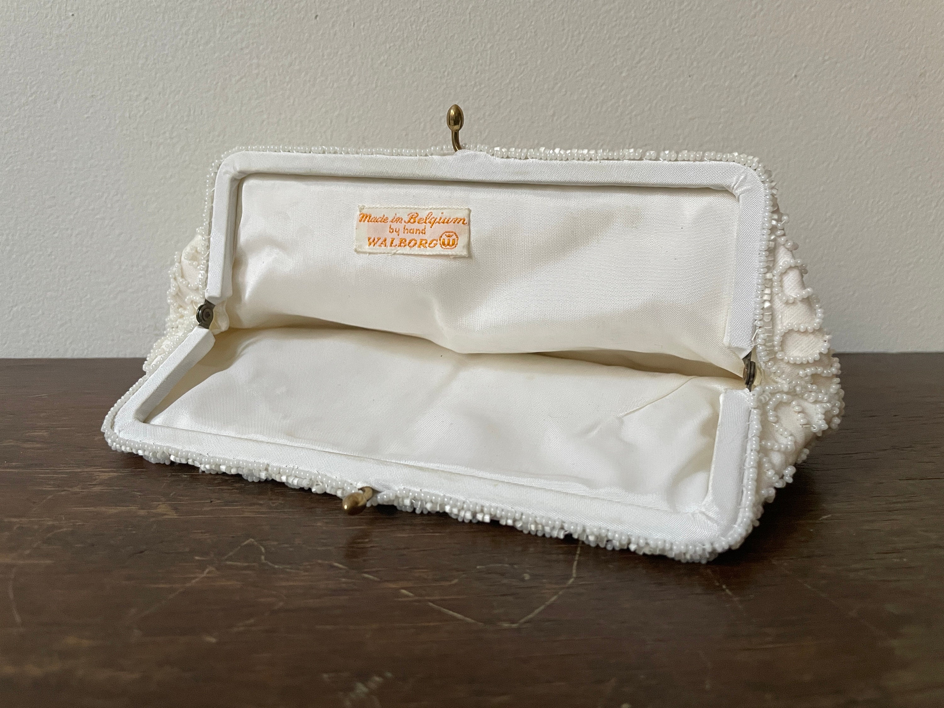 Buy the Vintage White Beaded Evening Purse Made in Korea