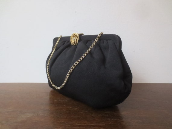 Vintage 1950s Clutch Jet Black Rayon with Convert… - image 2