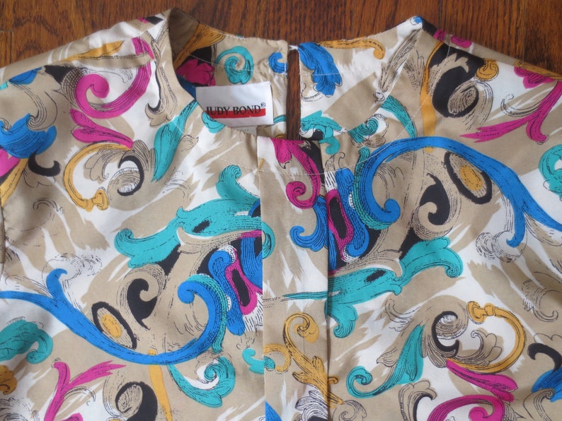 Vintage /'90s Judy Bond Wild Print Balloon Sleeve Blouse Back Keyhole Closure /& Shoulder Pads MedLarge